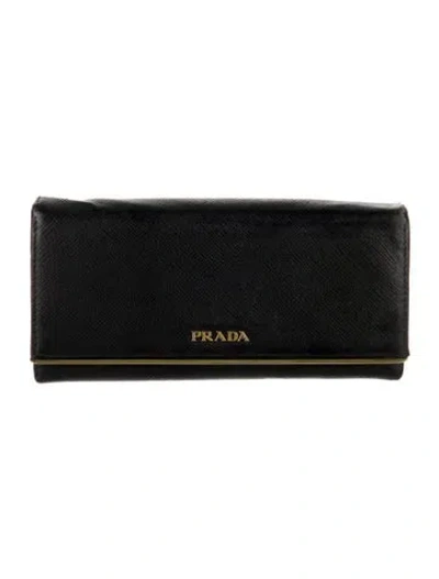 Pre-owned Prada Saffiano Leather Continental Wallet In Black