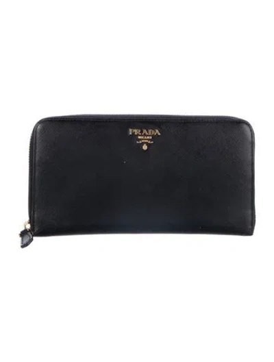 Pre-owned Prada Saffiano Leather Continental Wallet In Black