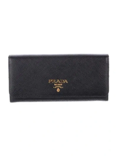 Pre-owned Prada Saffiano Leather Continental Wallet In Black