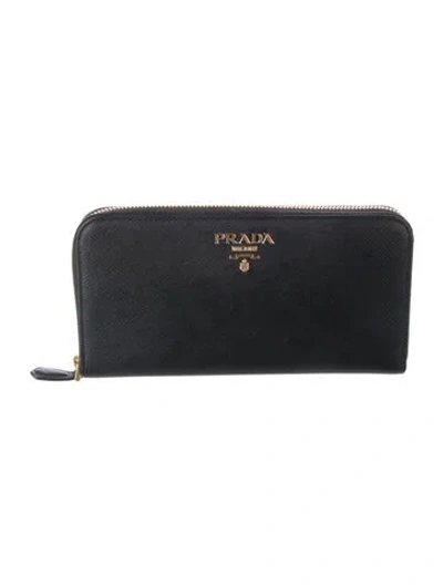 Pre-owned Prada Saffiano Leather Continental Wallet In Black
