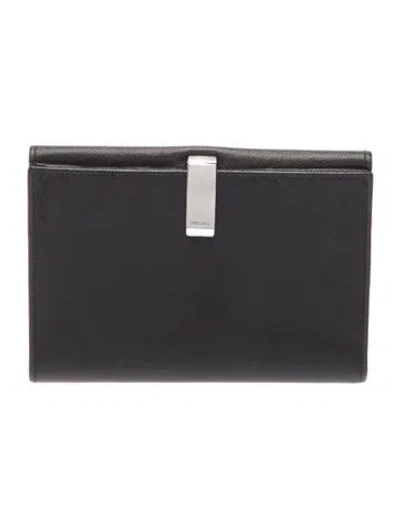Pre-owned Prada Saffiano Leather Continental Wallet In Black