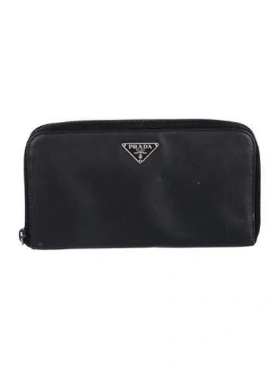 Pre-owned Prada Saffiano Leather Continental Wallet In Black