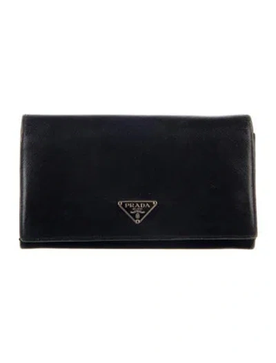 Pre-owned Prada Saffiano Leather Continental Wallet In Black