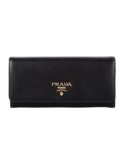 Pre-owned Prada Saffiano Leather Continental Wallet In Black