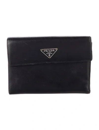 Pre-owned Prada Saffiano Leather Continental Wallet In Black