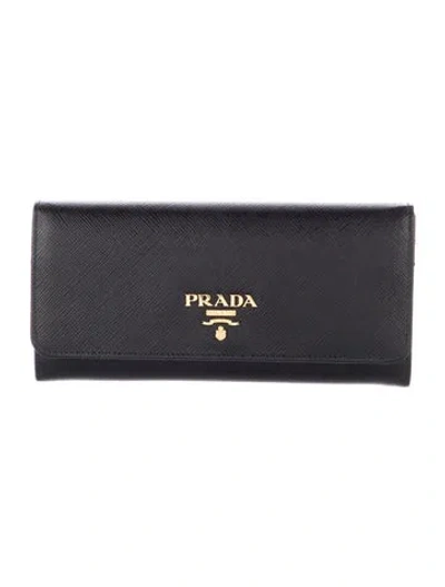 Pre-owned Prada Saffiano Leather Continental Wallet In Black