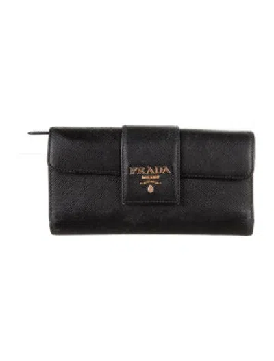 Pre-owned Prada Saffiano Leather Continental Wallet In Black