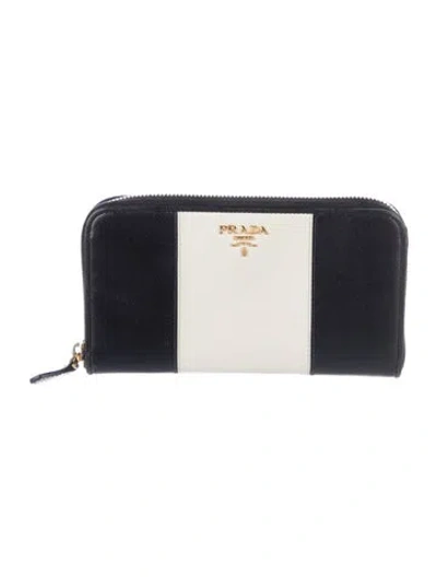 Pre-owned Prada Saffiano Leather Continental Wallet In Black/white