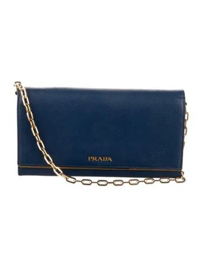 Pre-owned Prada Saffiano Leather Continental Wallet In Blue