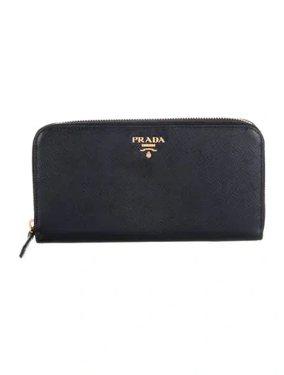 Pre-owned Prada Saffiano Leather Continental Wallet In Blue