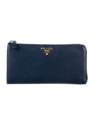 Pre-owned Prada Saffiano Leather Continental Wallet In Blue