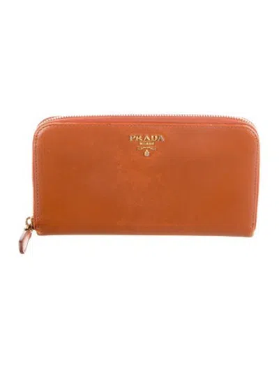 Pre-owned Prada Saffiano Leather Continental Wallet In Brown