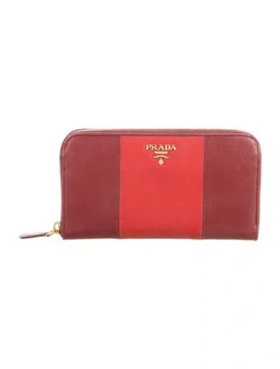 Pre-owned Prada Saffiano Leather Continental Wallet In Burgundy