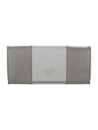 Pre-owned Prada Saffiano Leather Continental Wallet In Grey/metallic