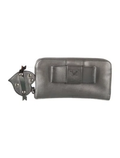 Pre-owned Prada Saffiano Leather Continental Wallet In Grey/metallic