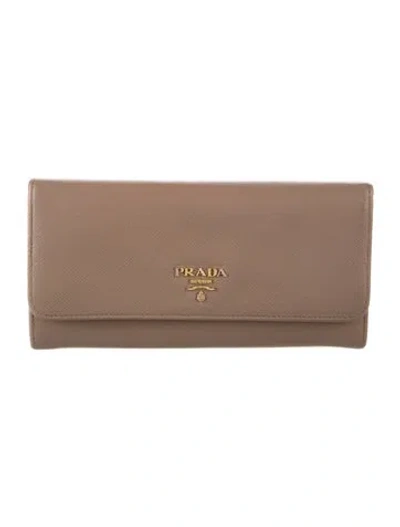 Pre-owned Prada Saffiano Leather Continental Wallet In Neutrals