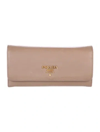 Pre-owned Prada Saffiano Leather Continental Wallet In Neutrals