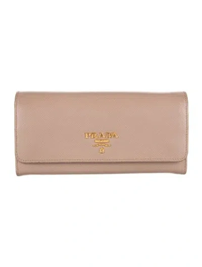 Pre-owned Prada Saffiano Leather Continental Wallet In Neutrals