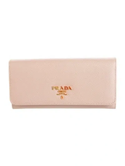 Pre-owned Prada Saffiano Leather Continental Wallet In Neutrals