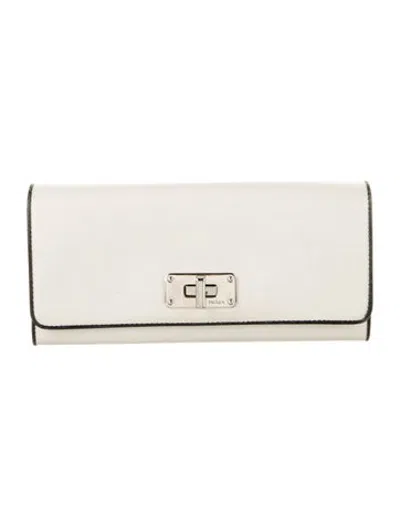 Pre-owned Prada Saffiano Leather Continental Wallet In Neutrals