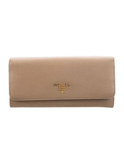 Pre-owned Prada Saffiano Leather Continental Wallet In Neutrals