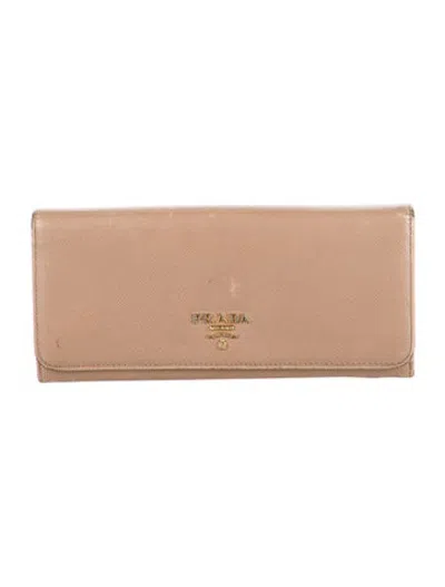 Pre-owned Prada Saffiano Leather Continental Wallet In Neutrals