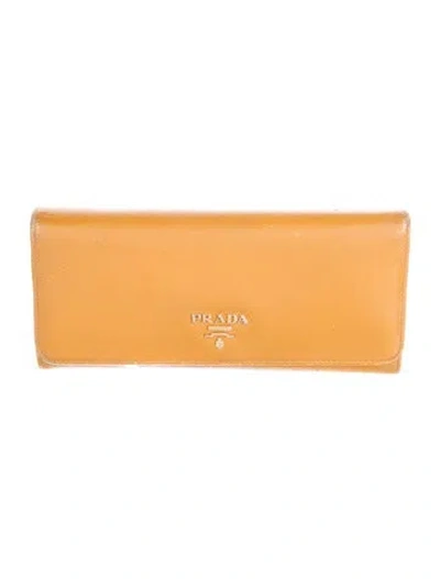 Pre-owned Prada Saffiano Leather Continental Wallet In Orange
