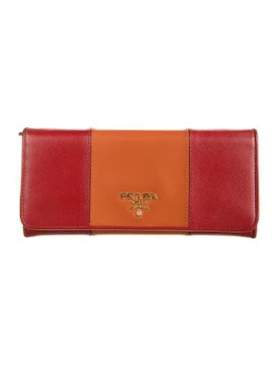 Pre-owned Prada Saffiano Leather Continental Wallet In Orange/red