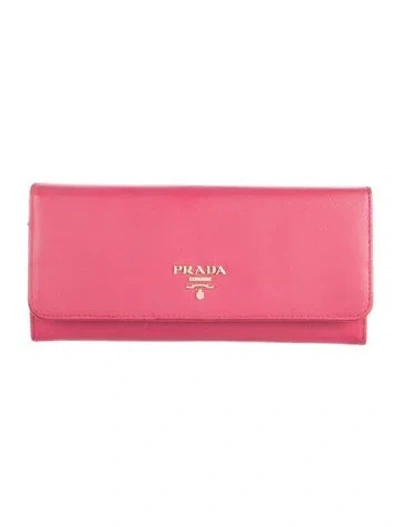 Pre-owned Prada Saffiano Leather Continental Wallet In Pink