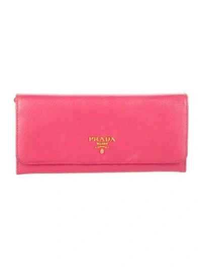 Pre-owned Prada Saffiano Leather Continental Wallet In Pink