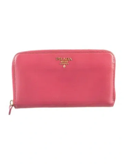 Pre-owned Prada Saffiano Leather Continental Wallet In Pink