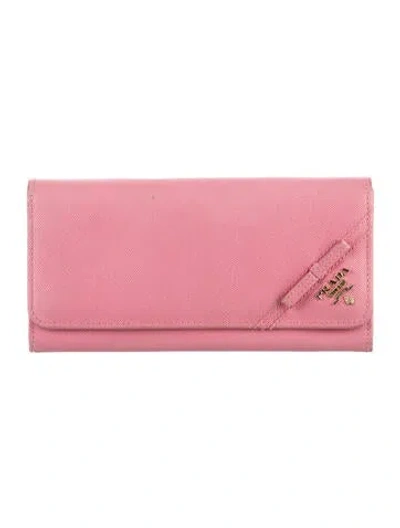Pre-owned Prada Saffiano Leather Continental Wallet In Pink