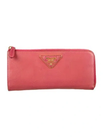 Pre-owned Prada Saffiano Leather Continental Wallet In Pink