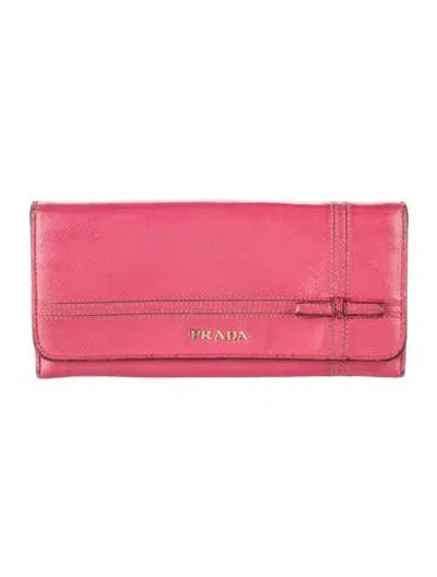Pre-owned Prada Saffiano Leather Continental Wallet In Pink