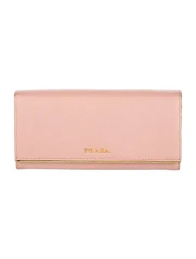 Pre-owned Prada Saffiano Leather Continental Wallet In Pink