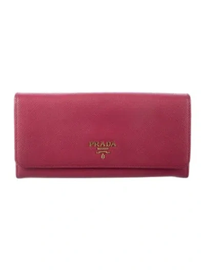 Pre-owned Prada Saffiano Leather Continental Wallet In Pink