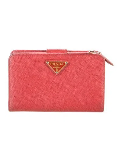 Pre-owned Prada Saffiano Leather Continental Wallet In Red