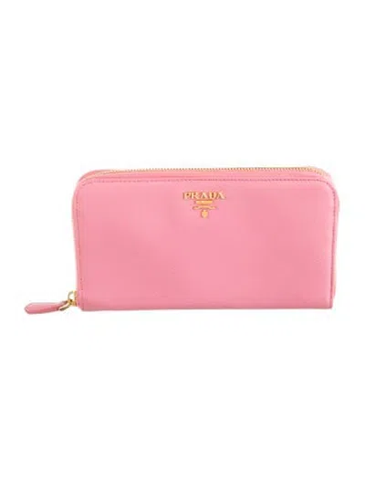 Pre-owned Prada Saffiano Leather Continental Wallet W/ Tags In Pink