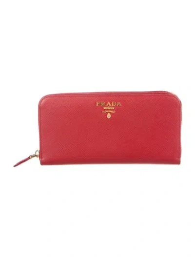 Pre-owned Prada Saffiano Leather Continental Wallet W/ Tags In Red