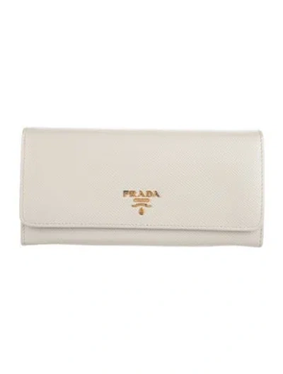 Pre-owned Prada Saffiano Leather Continental Wallet In White