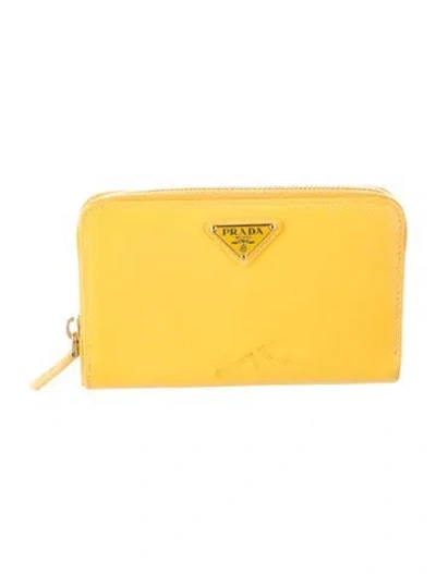 Pre-owned Prada Saffiano Leather Continental Wallet In Yellow