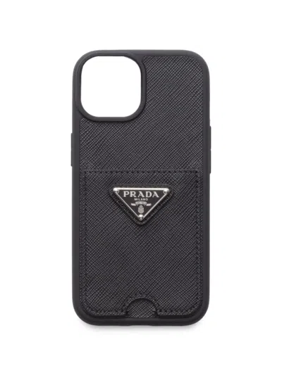 Prada Saffiano Leather Cover For Iphone 15 In Black