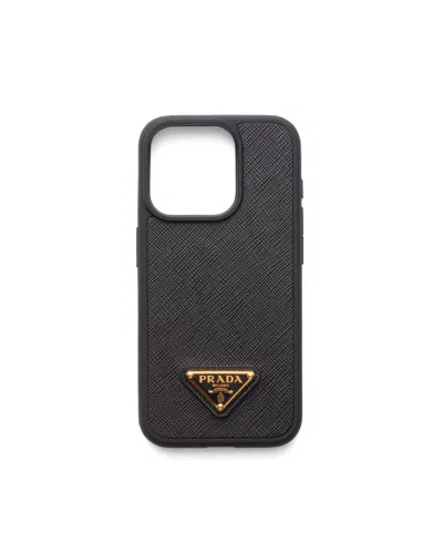 Prada Iphone-15-pro-hülle Aus Saffiano-leder In Black