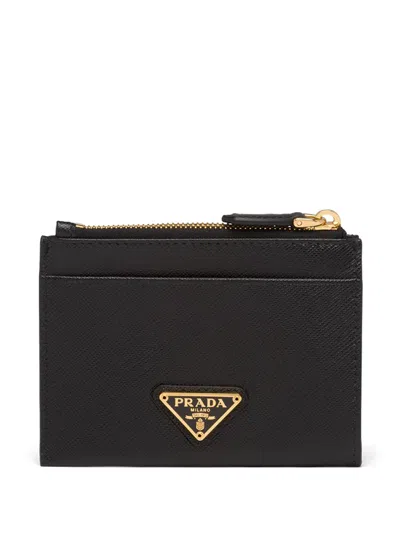 Prada Saffiano Leather Credit Card Holder In Black