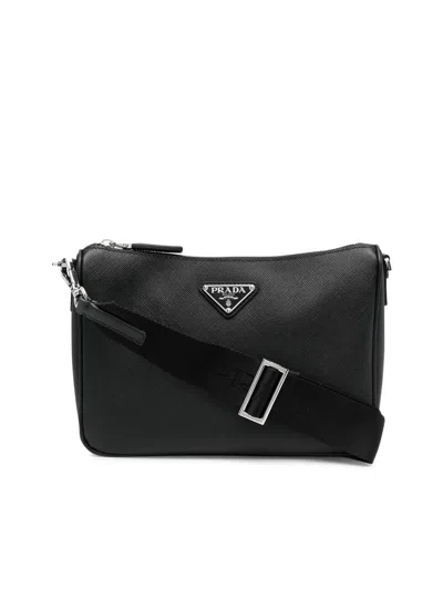 Prada Saffiano-leather Crossbody Bag In Black