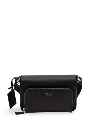 Prada Saffiano Leather Crossbody In Black