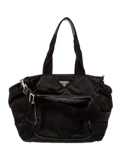 Pre-owned Prada Saffiano Leather Diaper Bag Large In Black