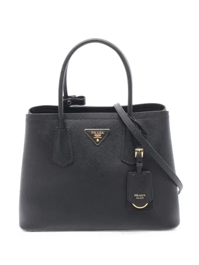 Pre-owned Prada Saffiano Leather Double Tote Bag In Black