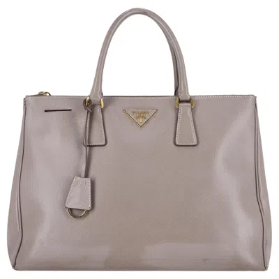 Pre-owned Prada Saffiano Leather Double Zip Galleria Tote Bag In Gray