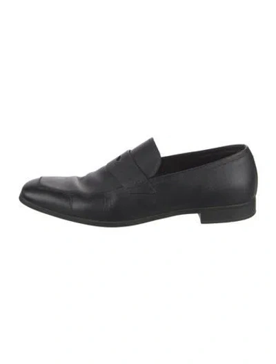Pre-owned Prada Saffiano Leather Dress Loafers In Black